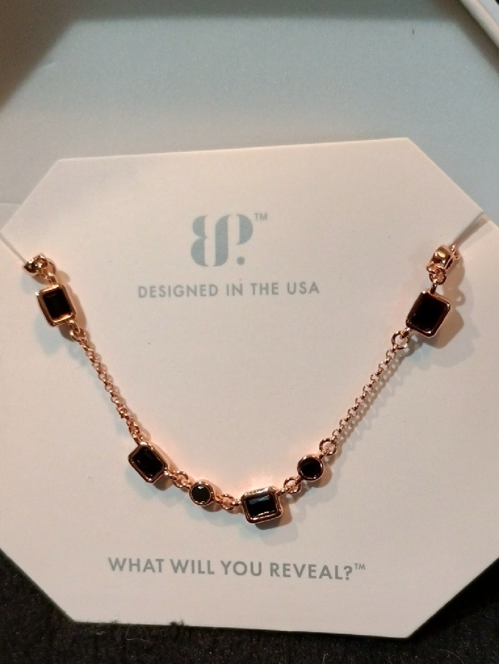 Rose Gold Necklace with Black Onyx Stone Accents - Designed in the USA